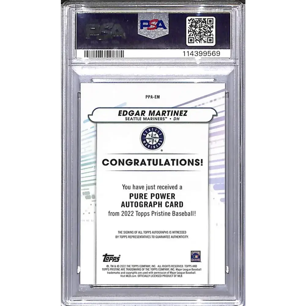 2022 Topps Pristine Pure Power #PPA-EM Edgar Martinez PSA 10 GEM MINT Auto Seattle Mariners - Baseball Card Single