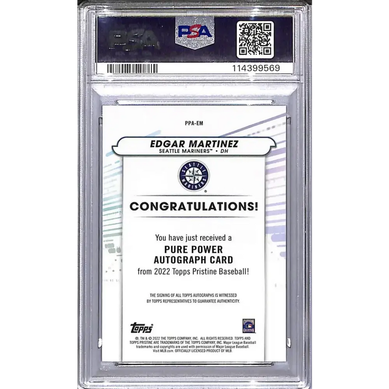 2022 Topps Pristine Pure Power #PPA-EM Edgar Martinez PSA 10 GEM MINT Auto Seattle Mariners - Baseball Card Single