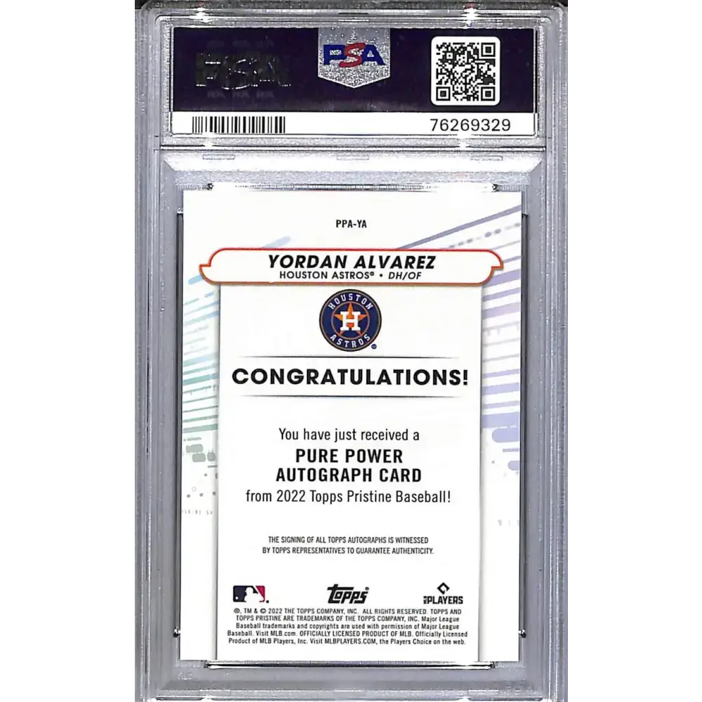 2022 Topps Pristine Pure Power #PPA-YA Yordan Alvarez PSA 10 GEM MINT Auto Houston Astros - Baseball Card Single