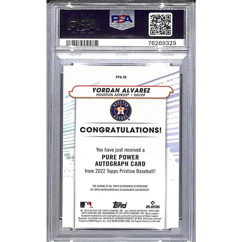 2022 Topps Pristine Pure Power #PPA-YA Yordan Alvarez PSA 10 GEM MINT Auto Houston Astros - Baseball Card Single