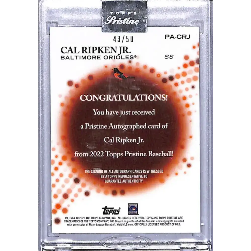 2022 Topps Pristine Refractor Gold Error Cal Ripken Jr. NM-MT Auto 43/50 Baltimore Orioles Baseball Card - Baseball
