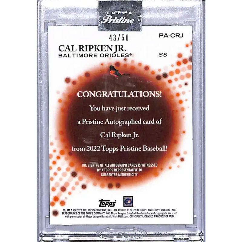 2022 Topps Pristine Refractor Gold Error Cal Ripken Jr. NM-MT Auto 43/50 Baltimore Orioles Baseball Card - Baseball