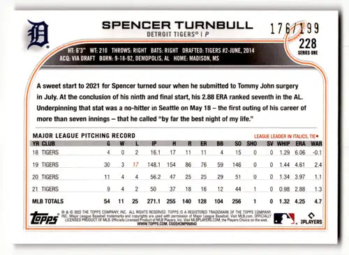 2022 Topps Red Foil #228 Spencer Turnbull NM-MT 176/199 Tigers ID:47301 - Baseball Card Single
