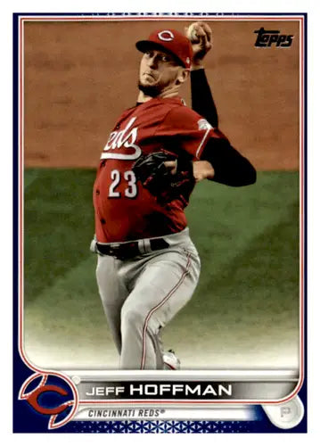 Original gloss 2022 Topps Royal Blue Jeff Hoffman Reds trading card featuring pitcher Jeff Hoffman