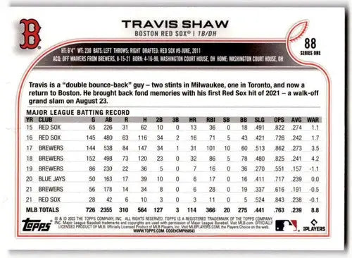 2022 Topps Royal Blue #88 Travis Shaw NM-MT Red Sox ID:42120 - Baseball Card Single