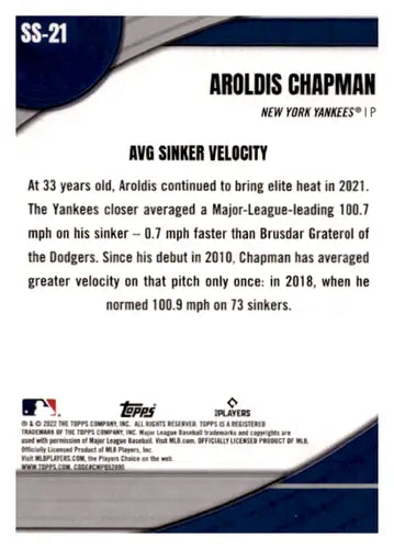 2022 Topps Significant Statistics #SS-21 Aroldis Chapman NM-MT Yankees ID:43915 - Baseball Card Single