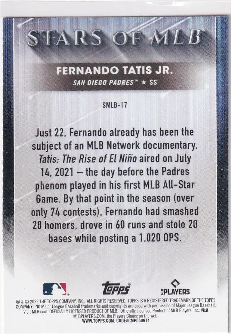 2022 TOPPS #SMLB-17 FERNANDO TATIS JR STARS OF MLB- SAN DIEGO PADRES - Baseball Card Single