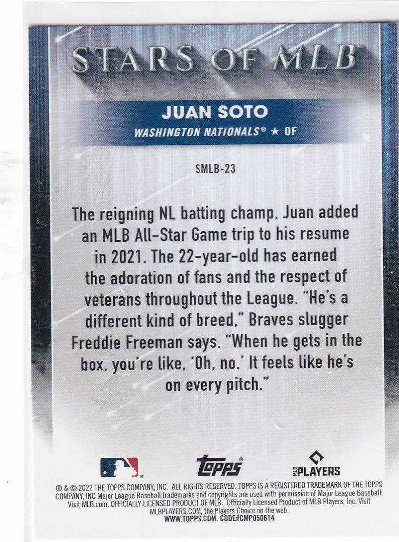 2022 TOPPS #SMLB-23 JUAN SOTO STARS OF MLB- WASHINGTON NATIONALS - Baseball Card Single