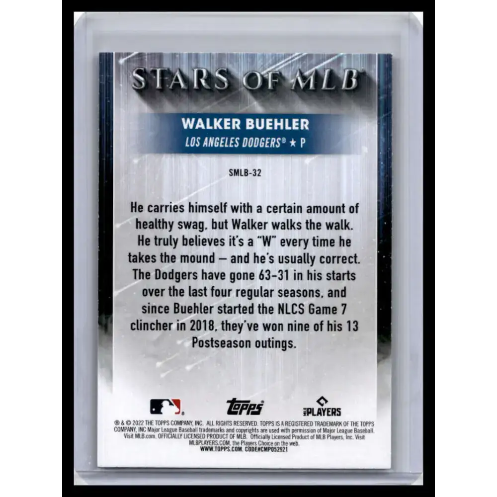 2022 Topps #SMLB-32 Walker Buehler NM-MT Los Angeles Dodgers Baseball Card - Baseball Card Single
