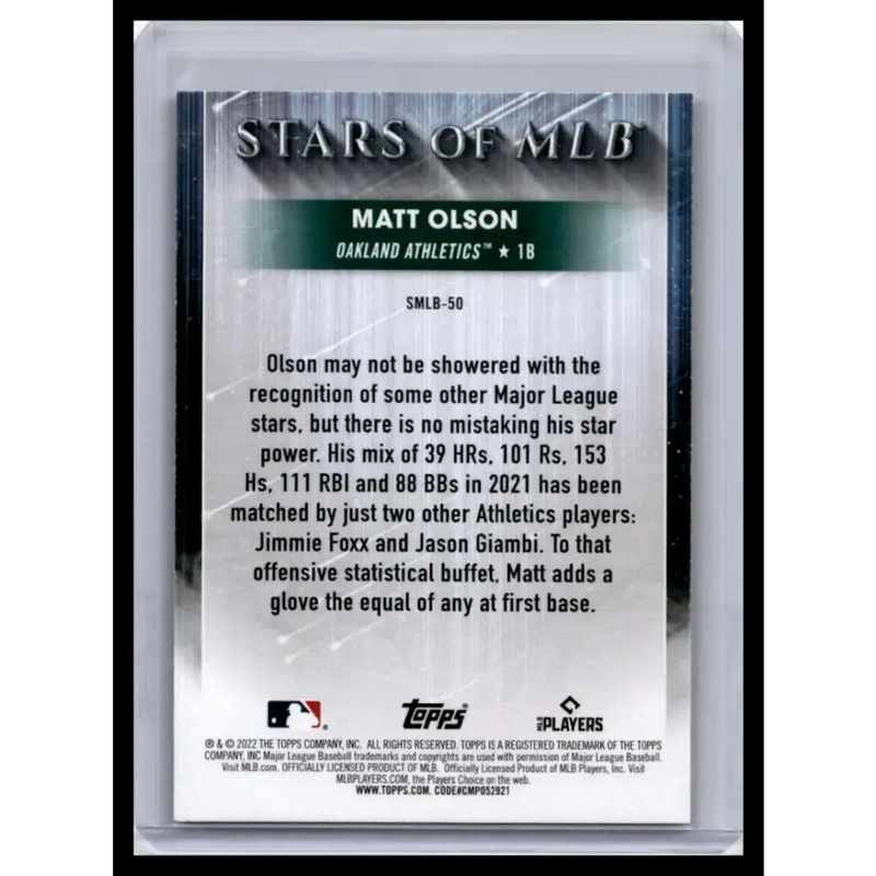 2022 Topps #SMLB-50 Matt Olson NM-MT Oakland Athletics Baseball Card - Baseball Card Single