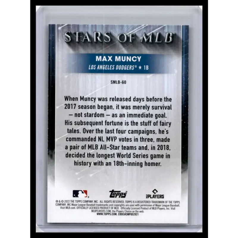 2022 Topps #SMLB-60 Max Muncy NM-MT Los Angeles Dodgers Baseball Card - Baseball Card Single