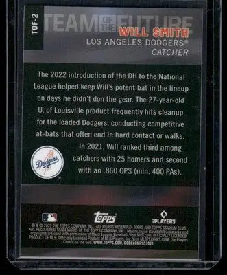 2022 Topps Stadium Club Chrome Team of the Future Will Smith #TOF-2 Baseball - Baseball Card Single