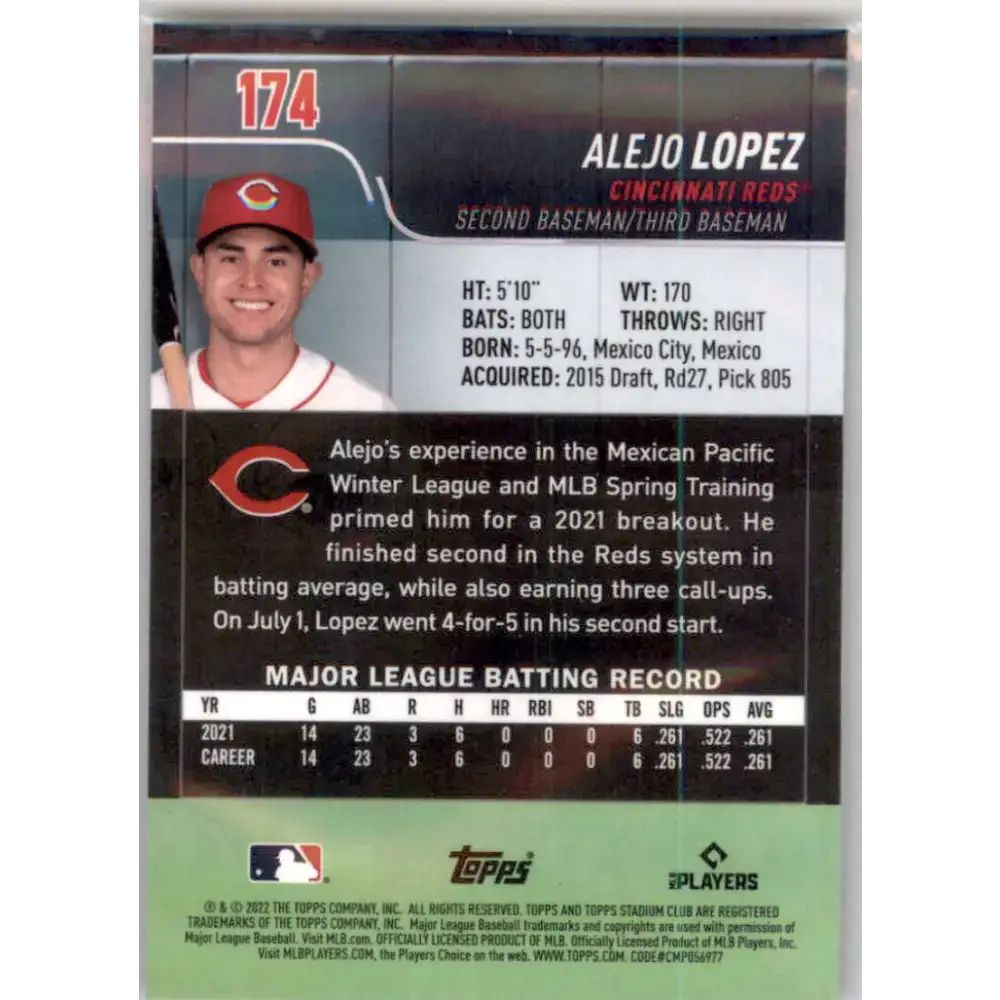 2022 Topps Stadium Club Chrome X-Fractor #174 Alejo Lopez NM-MT RC Rookie Cincinnati Reds Baseball Card - Baseball Card