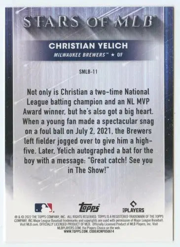 Baseball card back from 2022 Topps Stars of MLB Christian Yelich Brewers original gloss