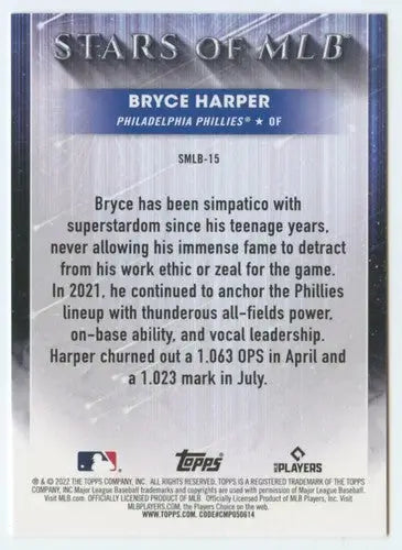 2022 Topps Stars of MLB #SMLB-15 Bryce Harper NM-MT Phillies - Baseball Card Single