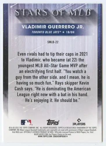 2022 Topps Stars of MLB #SMLB-22 Vladimir Guerrero Jr. NM-MT Blue Jays ID:44603 - Baseball Card Single