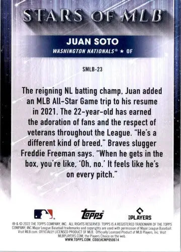 2022 Topps Stars of MLB Juan Soto NM-MT baseball card with original gloss and simply sandoval style