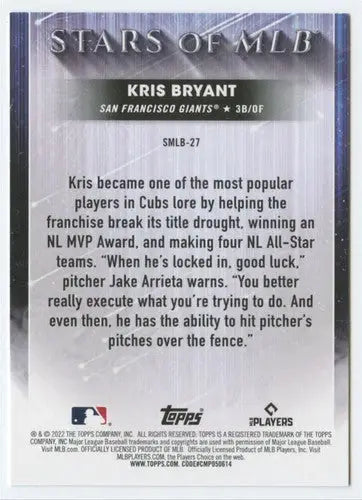 2022 Topps Stars of MLB Kris Bryant baseball card with original gloss in NM-MT condition