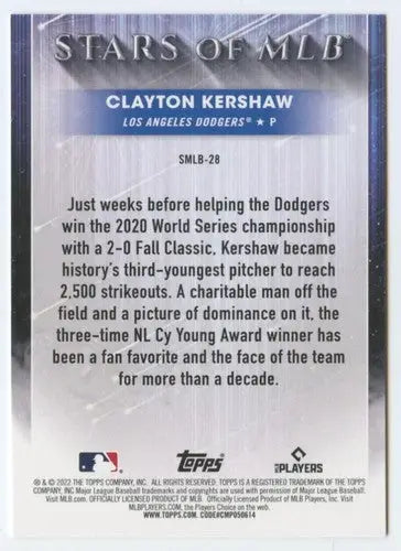 2022 Topps Stars of MLB #SMLB-28 Clayton Kershaw NM-MT Dodgers ID:47310 - Baseball Card Single