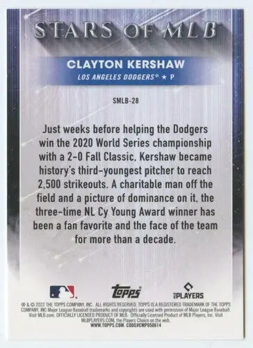 2022 Topps Stars of MLB #SMLB-28 Clayton Kershaw NM-MT Dodgers ID:40737 - Baseball Card Single
