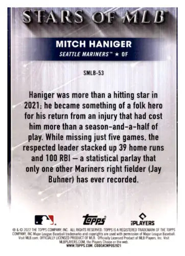 2022 Topps Stars Mitch Haniger baseball card with original gloss Mariners NM-MT