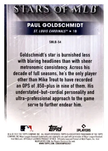 2022 Topps Stars of MLB Paul Goldschmidt trading card with original gloss and Cardinals