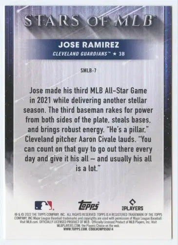 2022 Topps Stars of MLB #SMLB-7 Jose Ramirez NM-MT Guardians ID:44605 - Baseball Card Single