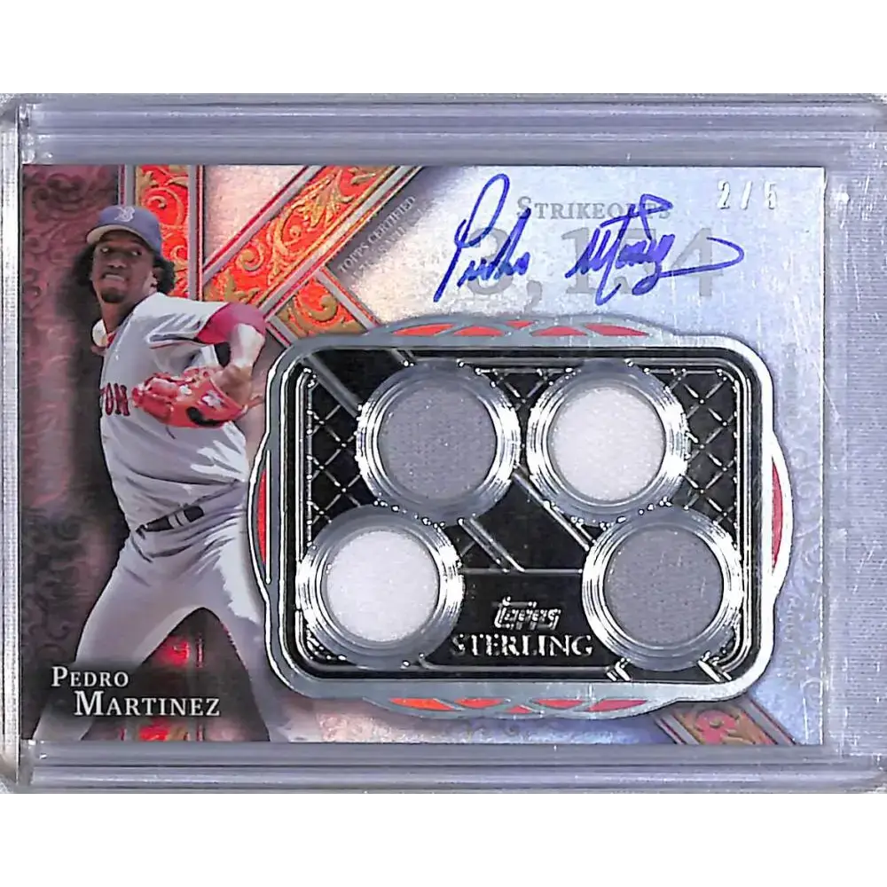 2022 Topps Sterling Strikes Relics Red #STAR-PMA Pedro Martinez EX Excellent MEM Auto 2/5 Boston Red Sox Baseball Card