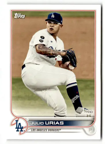 Julio Urias baseball card from 2022 Topps Team Sets Los Angeles Dodgers original gloss