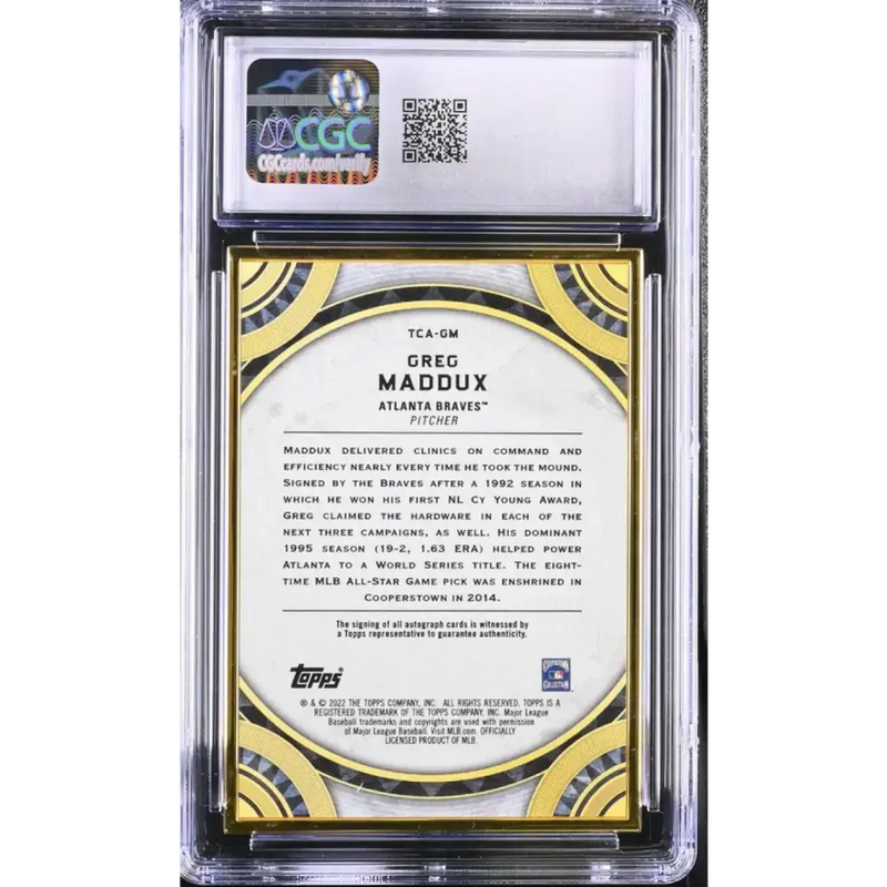 2022 Topps Transcendent Emerald #TCAGM Greg Maddux CGC 9 Gem Auto 14/15 Atlanta Braves Baseball Card - Baseball Card