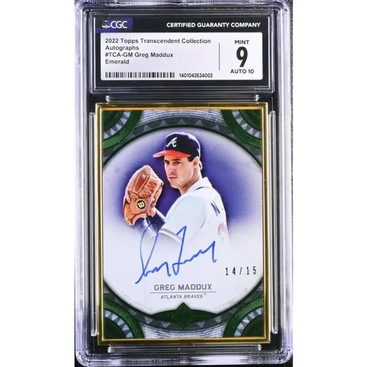 2022 Topps Transcendent Emerald #TCAGM Greg Maddux CGC 9 Gem Auto 14/15 Atlanta Braves Baseball Card - Baseball Card