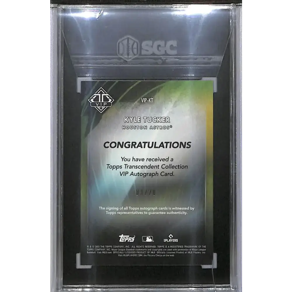 2022 Topps Transcendent VIP #VIP-KT Kyle Tucker SGC 10 Gem Auto 3/20 Houston Astros - Baseball Card Single