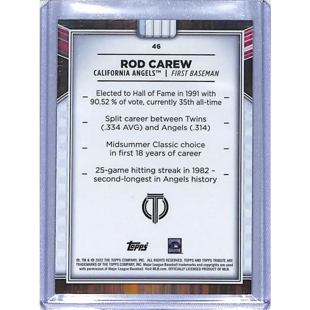 2022 Topps Tribute #46 Rod Carew NM-MT California Angels Baseball Card - Baseball Card Single