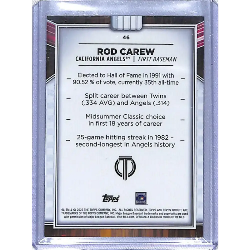 2022 Topps Tribute #46 Rod Carew NM-MT California Angels Baseball Card - Baseball Card Single