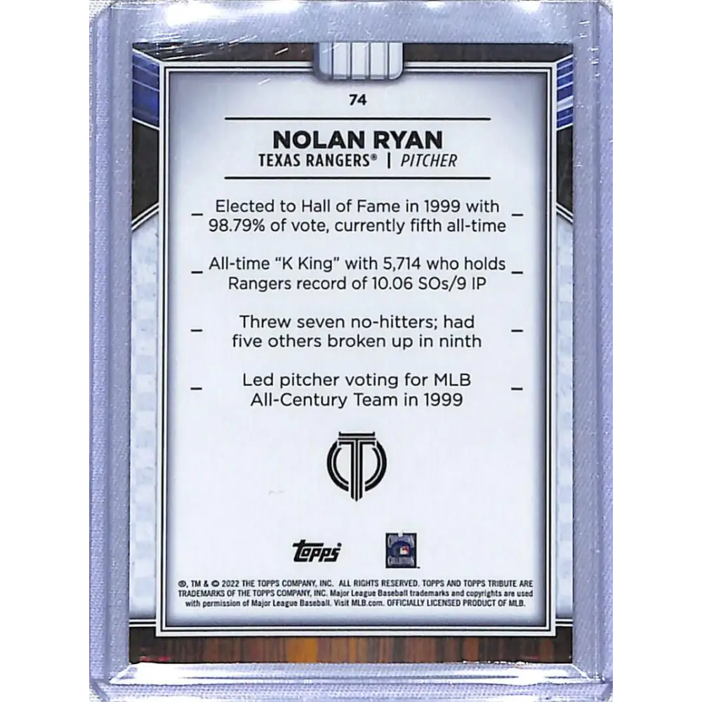 2022 Topps Tribute #74 Nolan Ryan NM-MT Texas Rangers Baseball Card Image 2