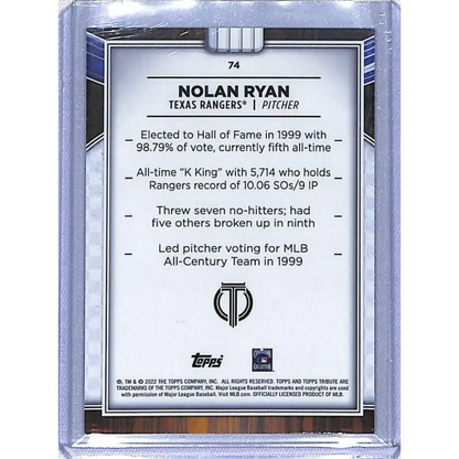 2022 Topps Tribute #74 Nolan Ryan NM-MT Texas Rangers Baseball Card Image 2