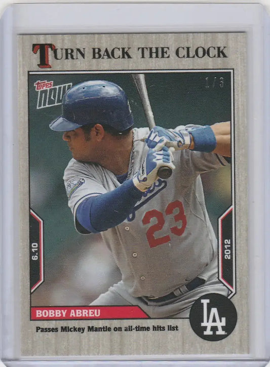 Baseball card of Bobby Abreu Dodgers in batting stance from Topps Turn Back the Clock Ash Parallel