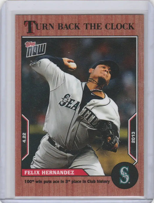 Baseball card of Felix Hernandez mid-throw, Topps Turn Back the Clock Cherry Parallel