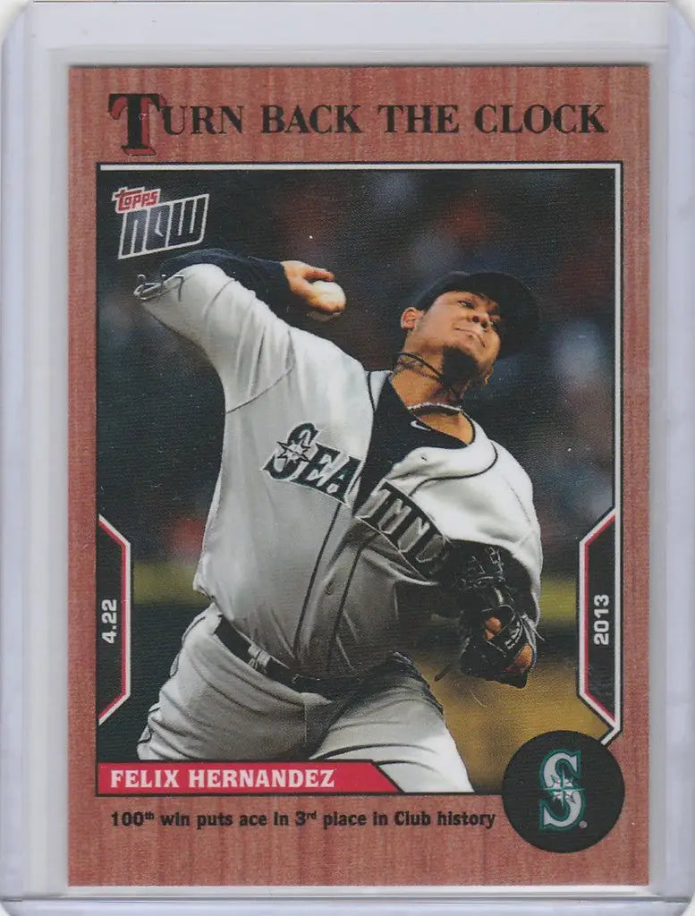 Baseball card of Felix Hernandez mid-throw, Topps Turn Back the Clock Cherry Parallel