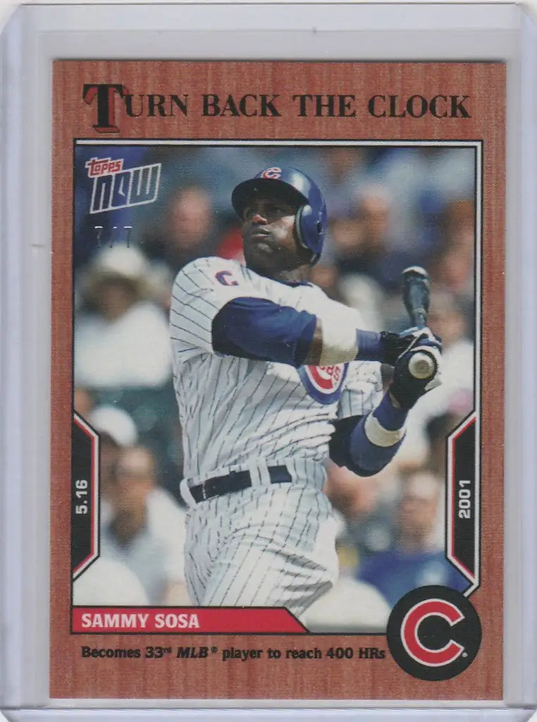 Baseball card of Sammy Sosa at bat for the Chicago Cubs from Topps Turn series