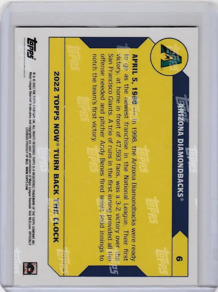 2022 TOPPS TURN BACK THE CLOCK CHERRY PARALLEL #6 ARIZONA DIAMONDBACKS 5/7