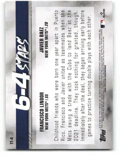 Baseball card back with original gloss featuring Javier Baez and Francisco Lindor
