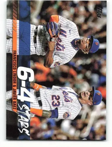 Baseball trading card featuring Javier Baez and Francisco Lindor from 2022 Topps Turnin’ Two / 6-4 Stars