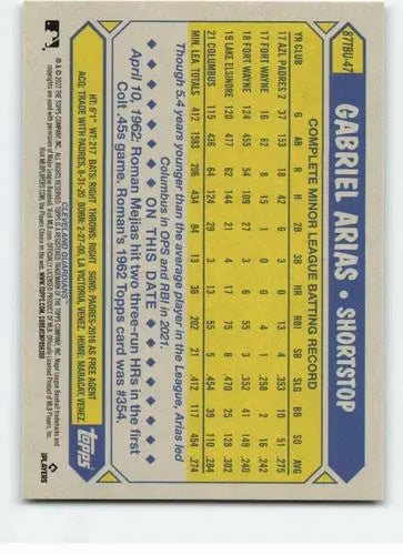 2022 Topps Update 1987 Baseball #87TBU-47 Gabriel Arias NM-MT Guardians ID:49026 - Baseball Card Single