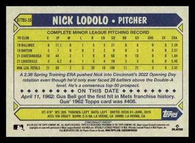 2022 Topps Update #87TBU-16 Nick Lodolo 1987 Topps Baseball 35th Anniversary - Baseball Card Single