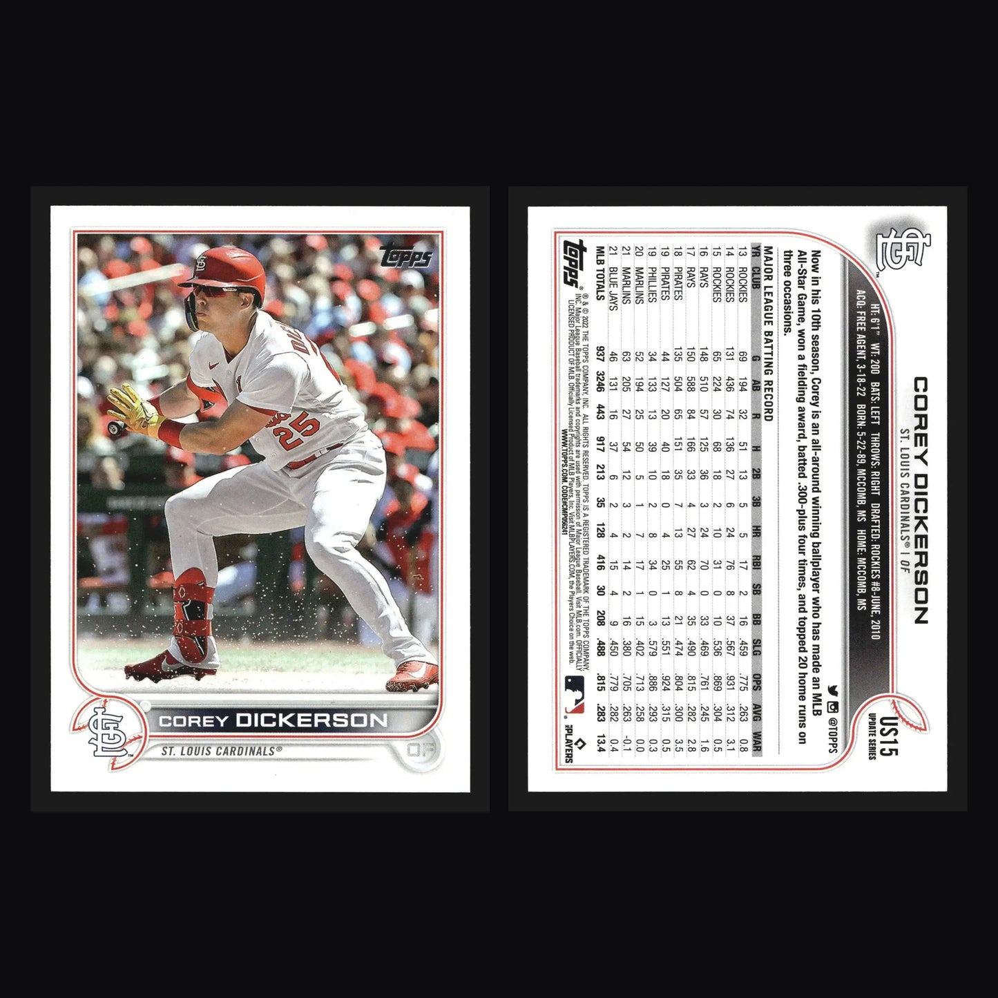 2022 Topps Update Corey Dickerson #US15 St. Louis Cardinals - Baseball Card Single