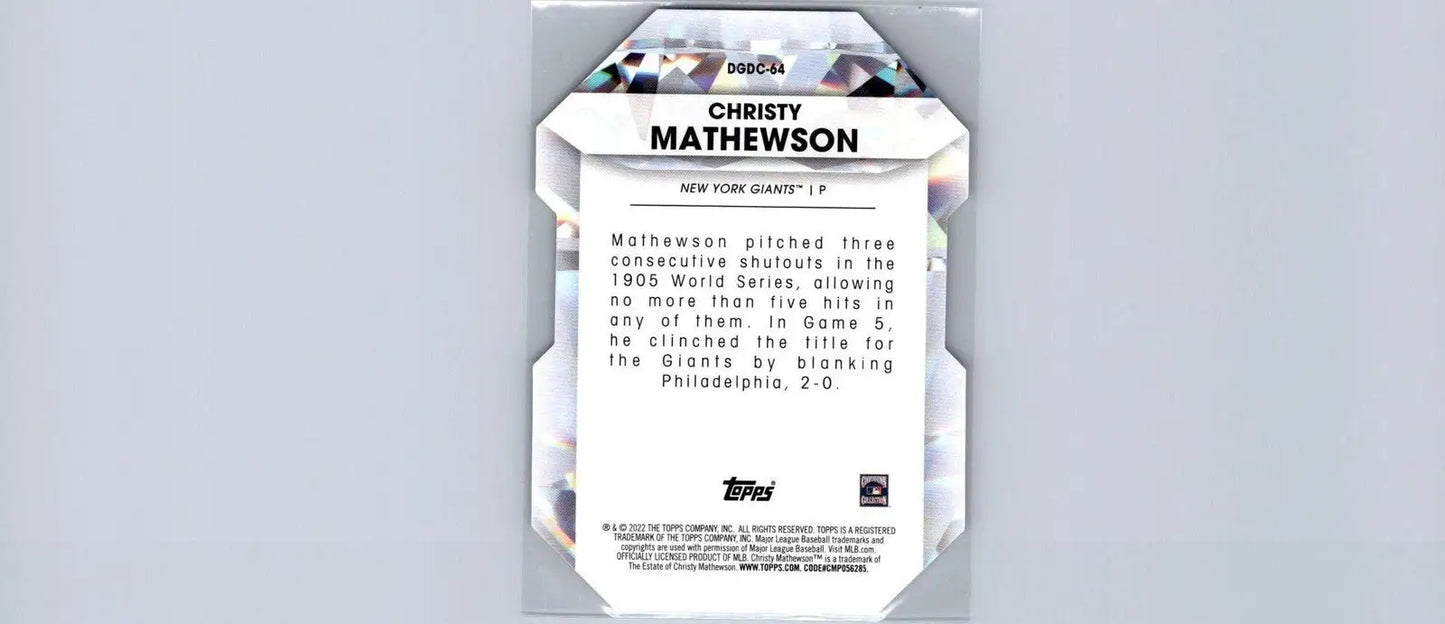 Back of the 2022 Topps Update Christy Mathewson Diamond Greats card illustration