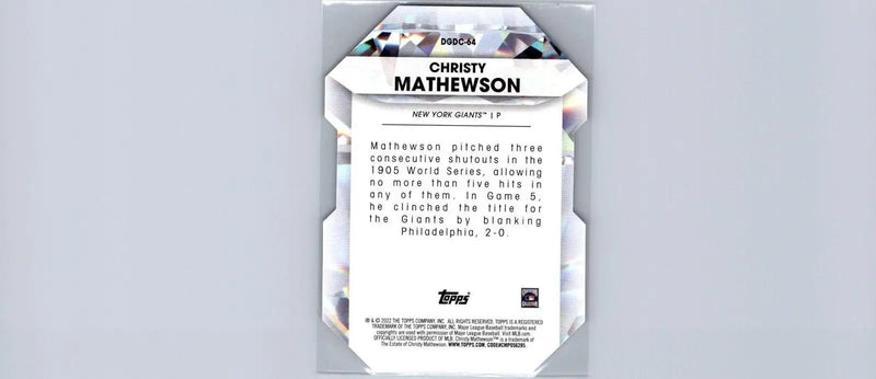 Back of the 2022 Topps Update Christy Mathewson Diamond Greats card illustration