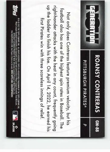 Original gloss of Roansy Contreras baseball trading card from Topps Update Generation series