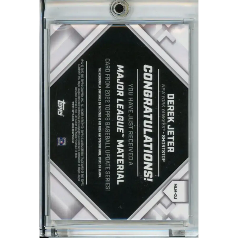 2022 Topps Update Major League Material Relics #MLM-DJ Derek Jeter NM-MT MEM New York Yankees Baseball Card - Baseball